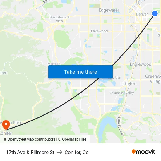 17th Ave & Fillmore St to Conifer, Co map
