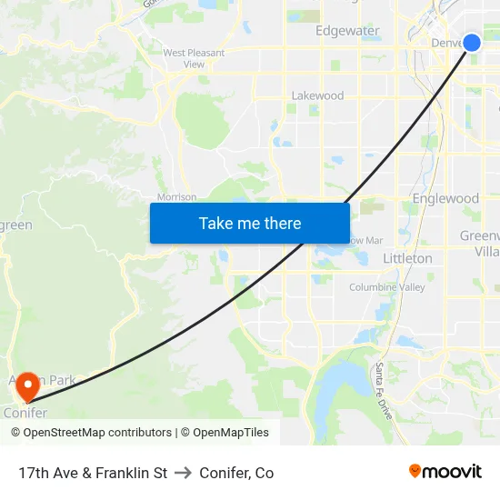 17th Ave & Franklin St to Conifer, Co map
