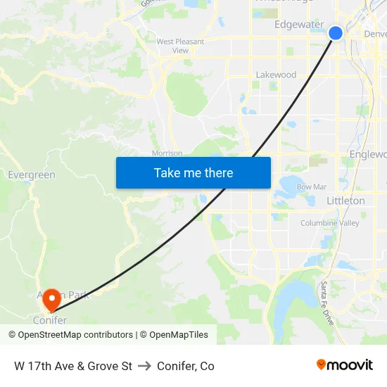 W 17th Ave & Grove St to Conifer, Co map