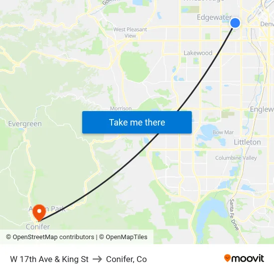 W 17th Ave & King St to Conifer, Co map