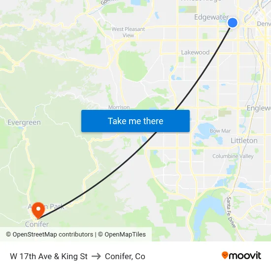 W 17th Ave & King St to Conifer, Co map