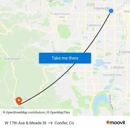 W 17th Ave & Meade St to Conifer, Co map