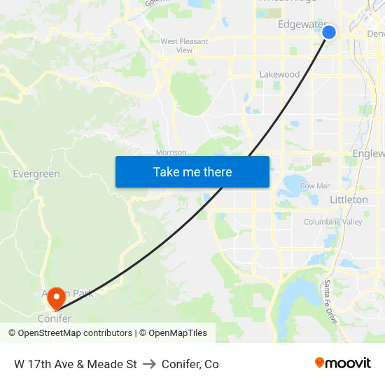 W 17th Ave & Meade St to Conifer, Co map