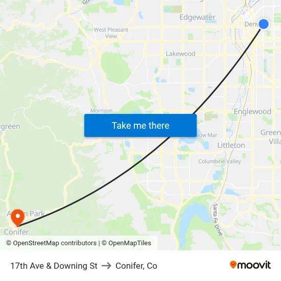 17th Ave & Downing St to Conifer, Co map