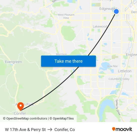 W 17th Ave & Perry St to Conifer, Co map