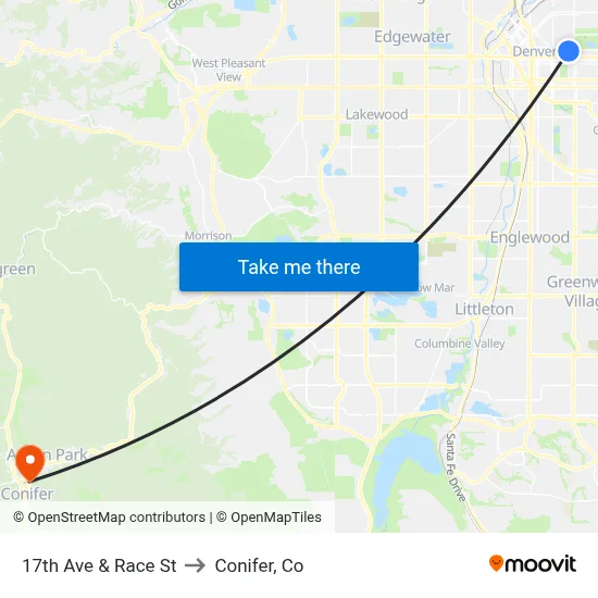 17th Ave & Race St to Conifer, Co map
