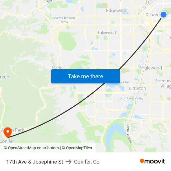17th Ave & Josephine St to Conifer, Co map