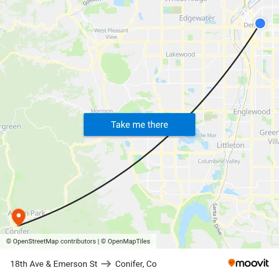18th Ave & Emerson St to Conifer, Co map