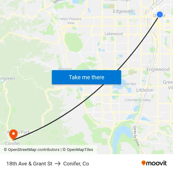 18th Ave & Grant St to Conifer, Co map