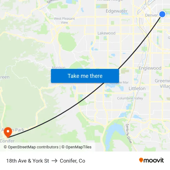 18th Ave & York St to Conifer, Co map