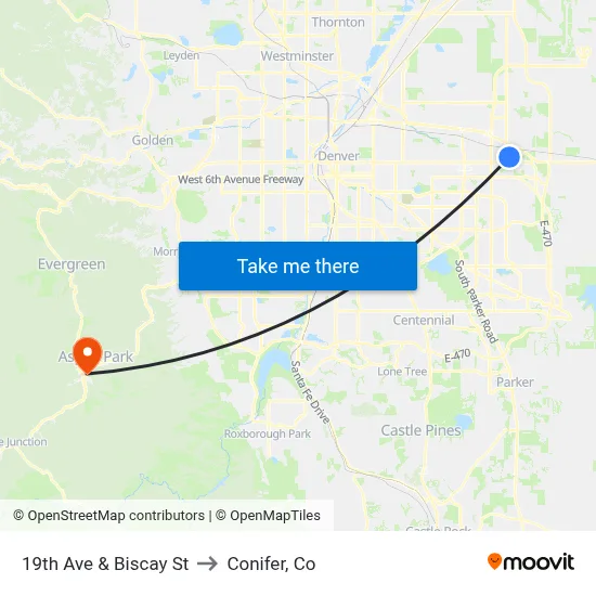 19th Ave & Biscay St to Conifer, Co map