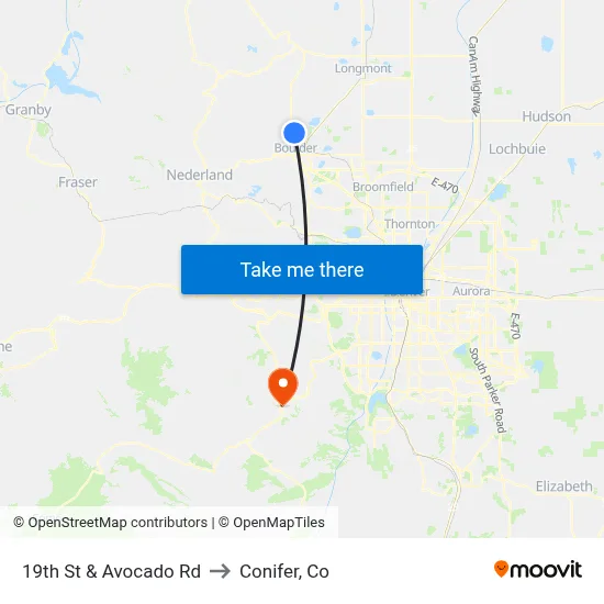 19th St & Avocado Rd to Conifer, Co map