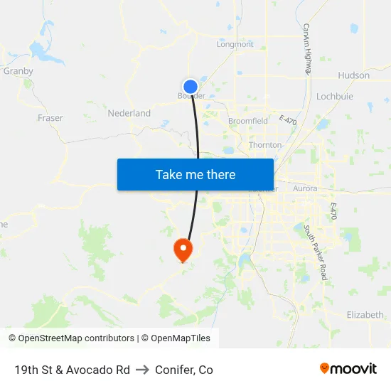 19th St & Avocado Rd to Conifer, Co map