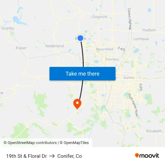 19th St & Floral Dr to Conifer, Co map