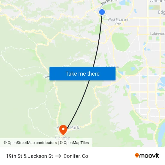 19th St & Jackson St to Conifer, Co map
