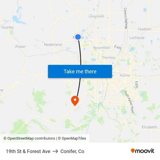 19th St & Forest Ave to Conifer, Co map