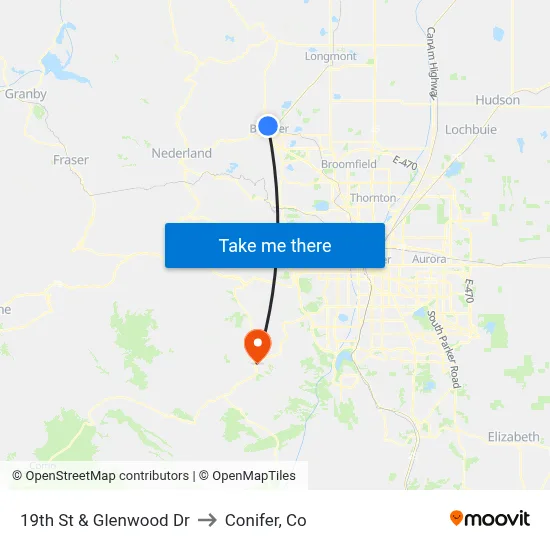 19th St & Glenwood Dr to Conifer, Co map