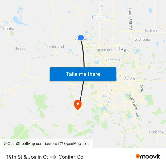 19th St & Joslin Ct to Conifer, Co map