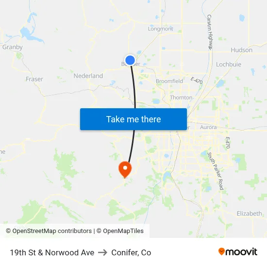 19th St & Norwood Ave to Conifer, Co map