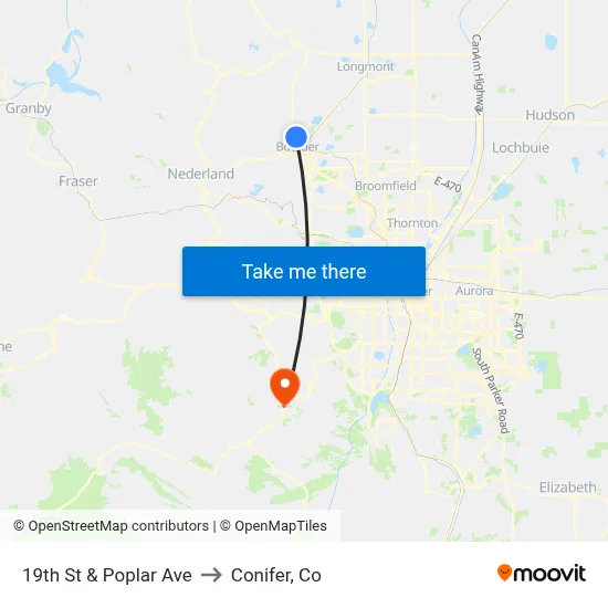 19th St & Poplar Ave to Conifer, Co map