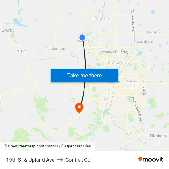 19th St & Upland Ave to Conifer, Co map