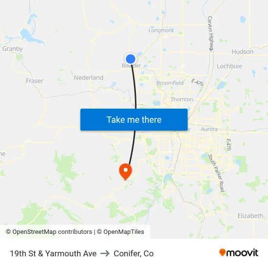 19th St & Yarmouth Ave to Conifer, Co map
