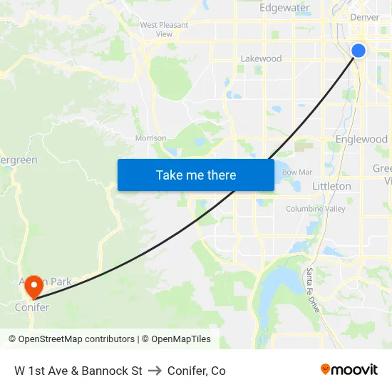 W 1st Ave & Bannock St to Conifer, Co map