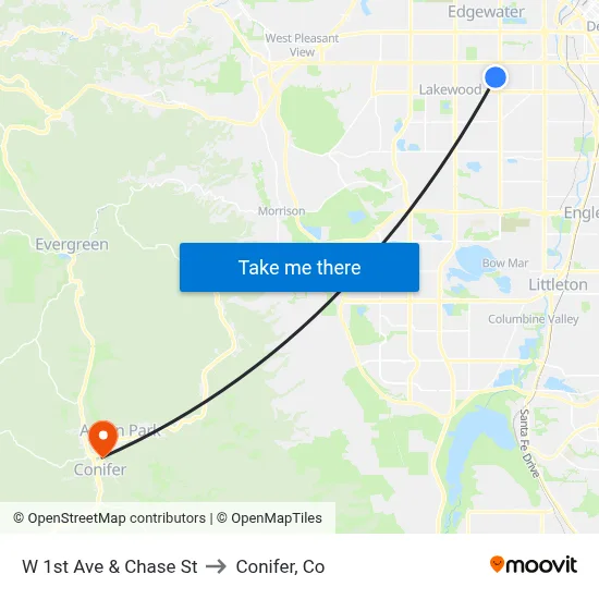 W 1st Ave & Chase St to Conifer, Co map