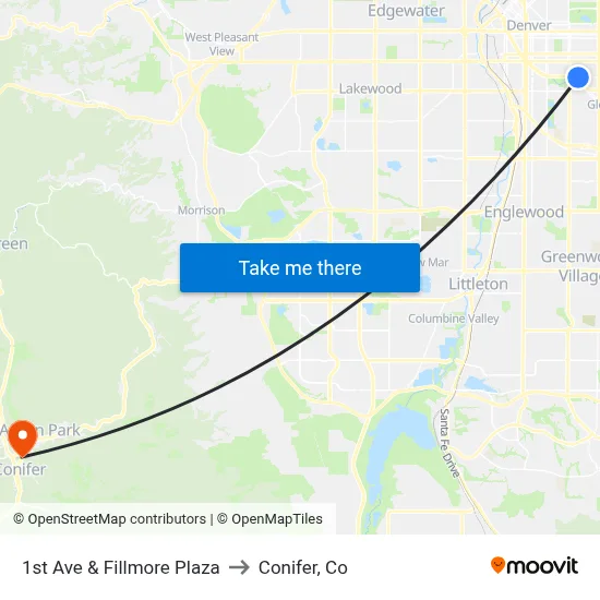 1st Ave & Fillmore Plaza to Conifer, Co map
