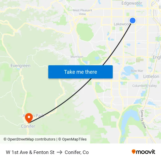W 1st Ave & Fenton St to Conifer, Co map