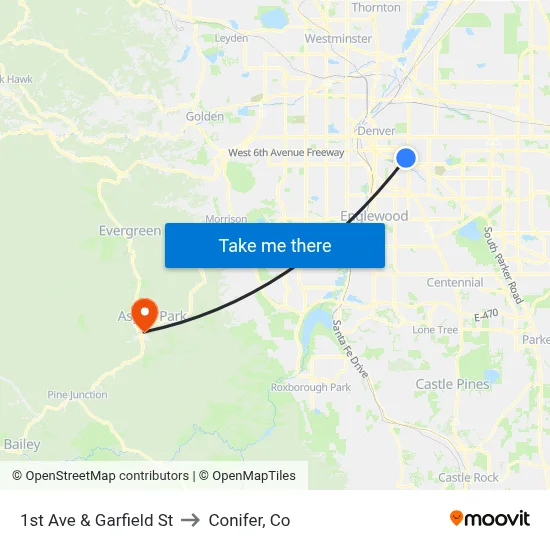 1st Ave & Garfield St to Conifer, Co map