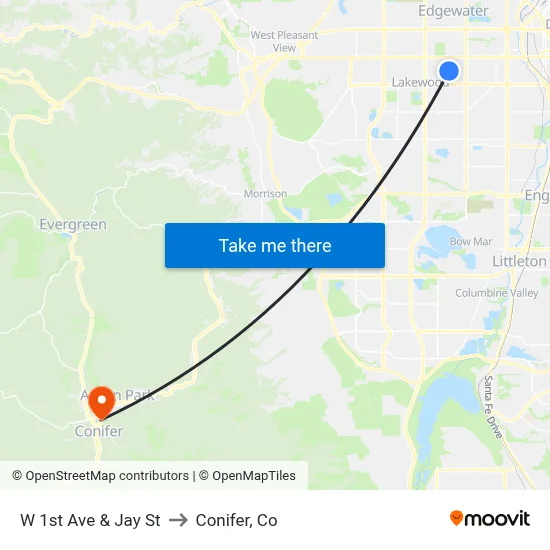 W 1st Ave & Jay St to Conifer, Co map