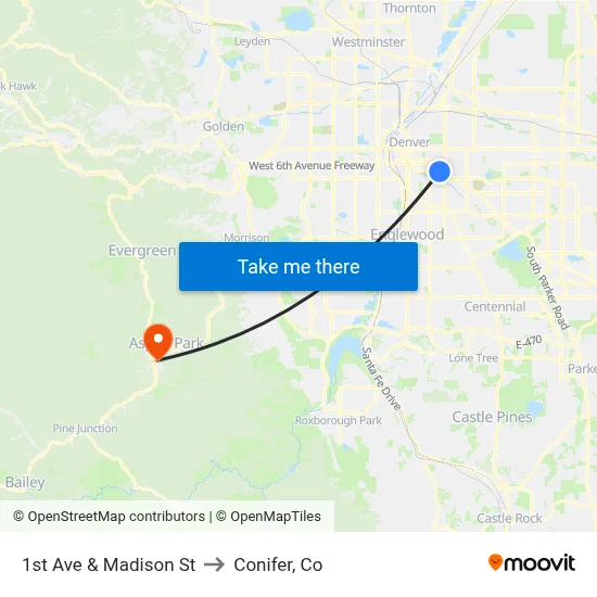1st Ave & Madison St to Conifer, Co map