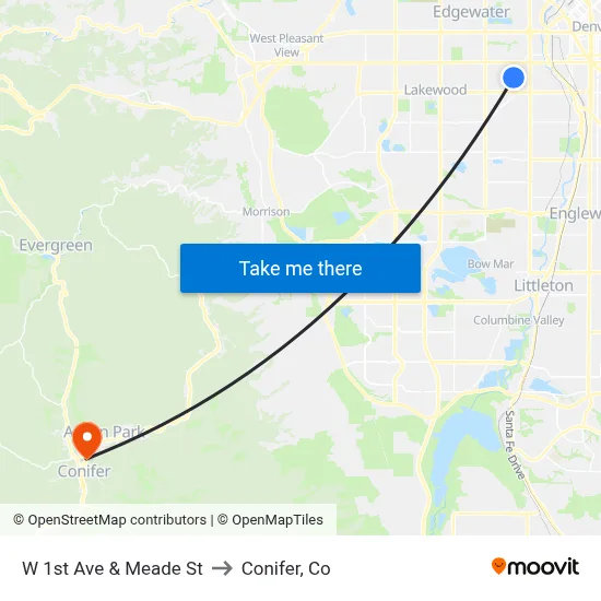 W 1st Ave & Meade St to Conifer, Co map