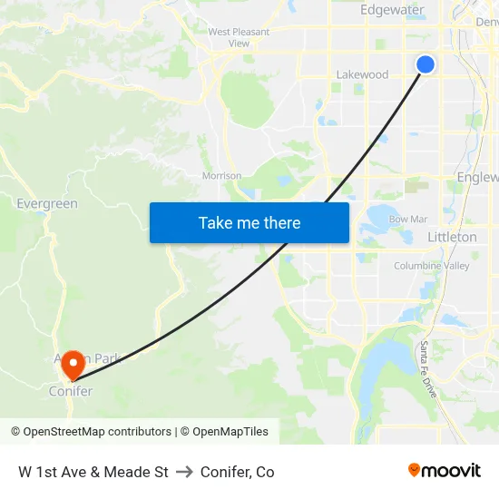W 1st Ave & Meade St to Conifer, Co map