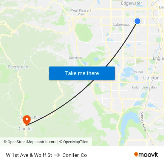 W 1st Ave & Wolff St to Conifer, Co map