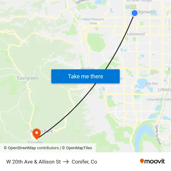 W 20th Ave & Allison St to Conifer, Co map