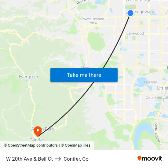W 20th Ave & Bell Ct to Conifer, Co map