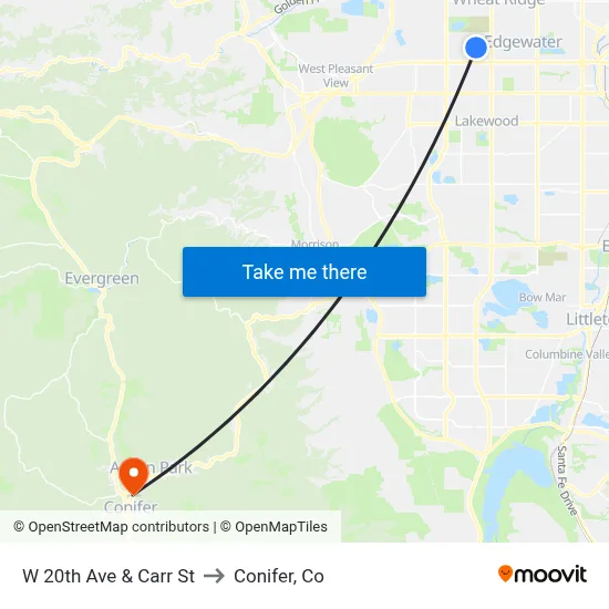 W 20th Ave & Carr St to Conifer, Co map