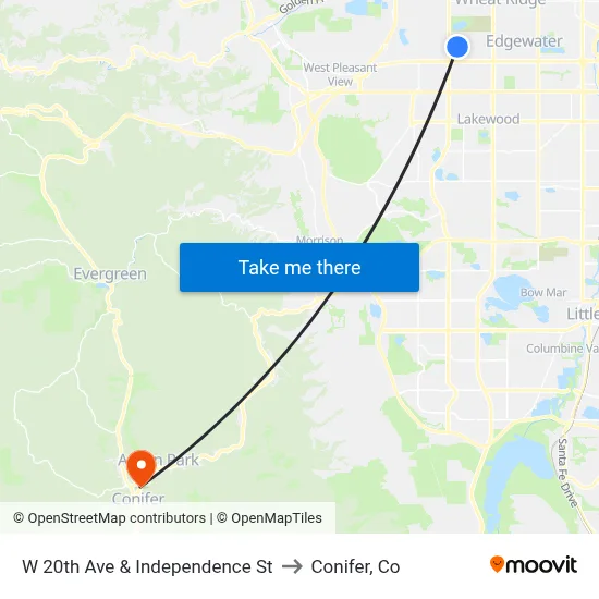 W 20th Ave & Independence St to Conifer, Co map