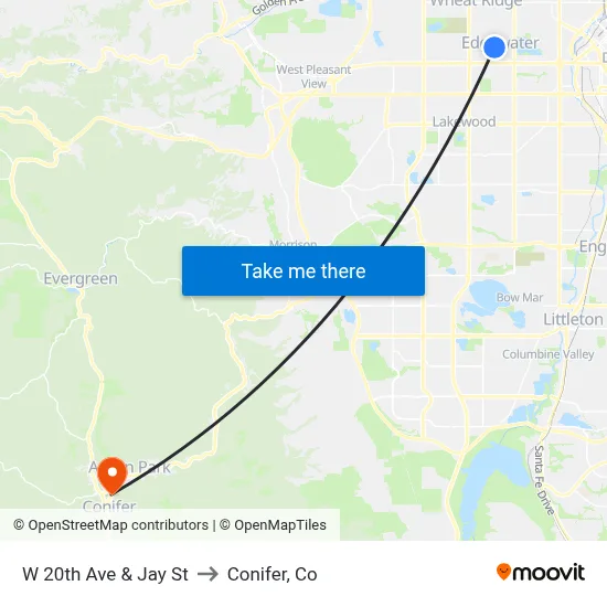 W 20th Ave & Jay St to Conifer, Co map