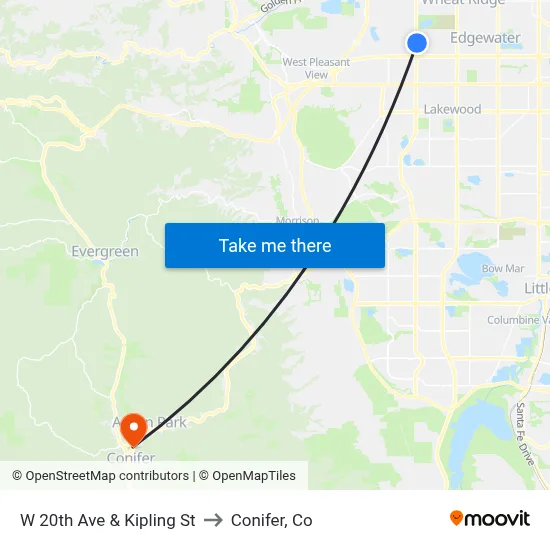 W 20th Ave & Kipling St to Conifer, Co map