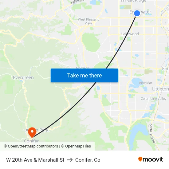 W 20th Ave & Marshall St to Conifer, Co map
