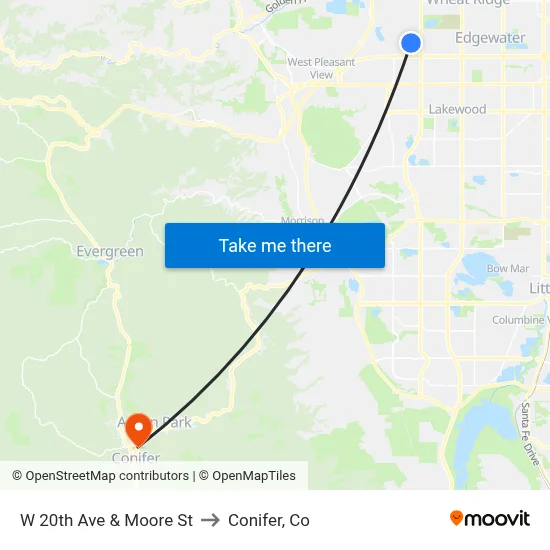 W 20th Ave & Moore St to Conifer, Co map