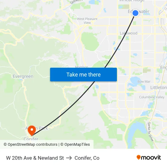 W 20th Ave & Newland St to Conifer, Co map