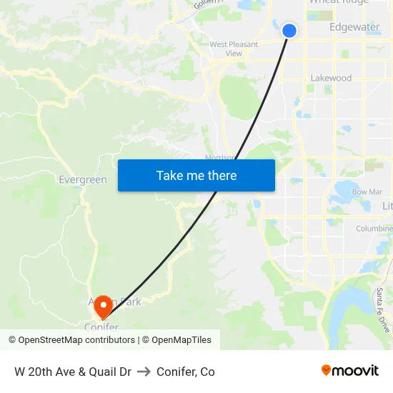 W 20th Ave & Quail Dr to Conifer, Co map