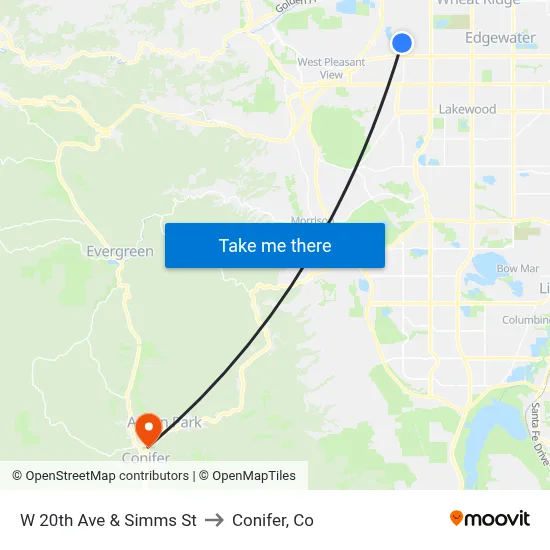 W 20th Ave & Simms St to Conifer, Co map