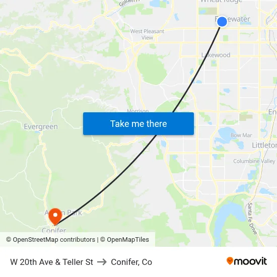 W 20th Ave & Teller St to Conifer, Co map