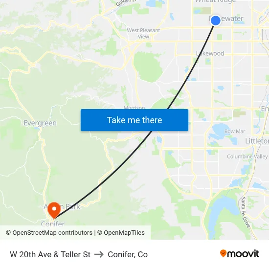 W 20th Ave & Teller St to Conifer, Co map