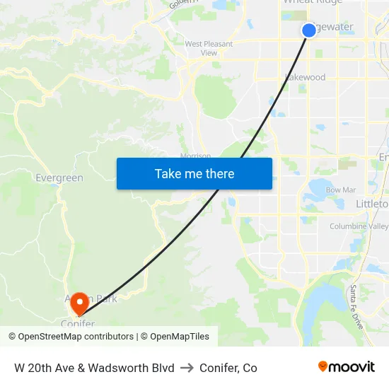 W 20th Ave & Wadsworth Blvd to Conifer, Co map